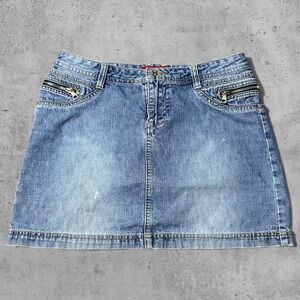 Unionbay Vintage Y2K Denim Mini Skirt Blue Medium Wash Size 7 Skater Goth